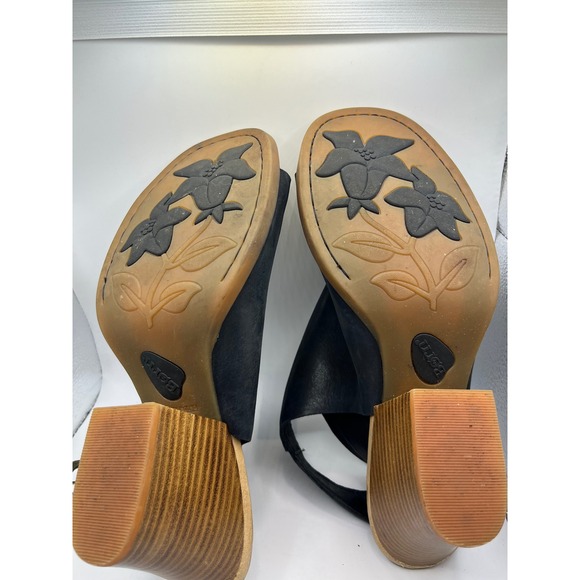 Born Black Leather Peep Toe Slingback Block Heel Sandals Women 11M - Picture 8 of 8